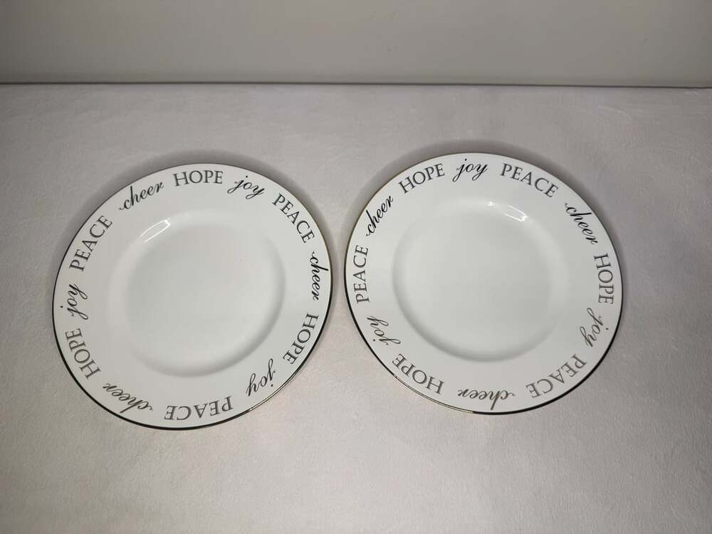 Pier 1 Imports Holiday Peace & Joy Porcelain Salad Plate lot of 2